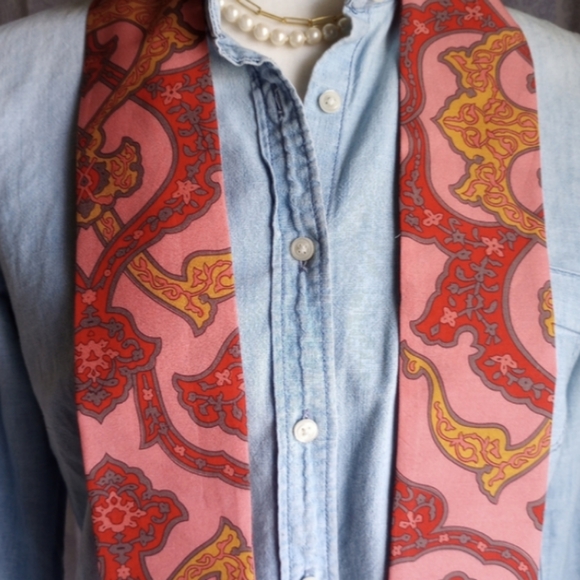 Liberty Art Fabric Skinny Scarf Organic Cotton Jimi Paisley Red Hendrix 60s 70s - Picture 6 of 14